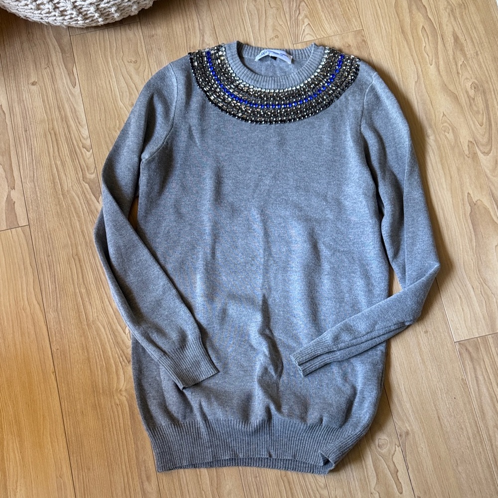 Christina Gray Sweater with Beaded Collar